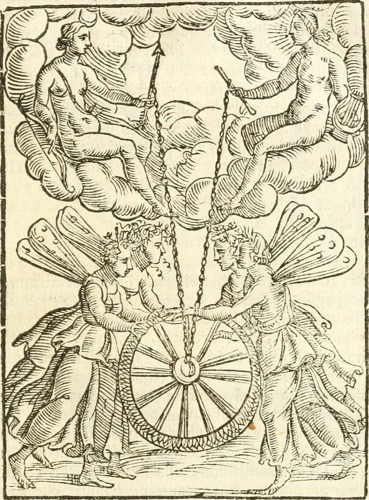 An illustration from Seconda nouissima editione delle Imagini de gli dei delli antichi di Vicenzo Cartari reggiano : ridotte da capo a piedi alle loro reali, & non più per l'adietro osseruate simiglianze : cauate da' marmi, bronzi, medaglie, gioie, & altre memorie antiche : con esquisito studio, & particolare diligenza, 1626, leaf 492
