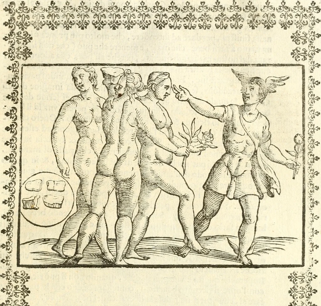 An illustration from Seconda nouissima editione delle Imagini de gli dei delli antichi di Vicenzo Cartari reggiano : ridotte da capo a piedi alle loro reali, & non più per l'adietro osseruate simiglianze : cauate da' marmi, bronzi, medaglie, gioie, & altre memorie antiche : con esquisito studio, & particolare diligenza, 1626, leaf 496