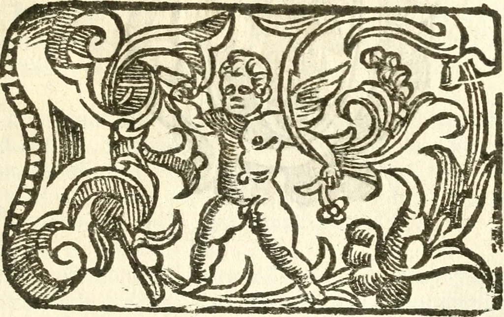 An illustration from Seconda nouissima editione delle Imagini de gli dei delli antichi di Vicenzo Cartari reggiano : ridotte da capo a piedi alle loro reali, & non più per l'adietro osseruate simiglianze : cauate da' marmi, bronzi, medaglie, gioie, & altre memorie antiche : con esquisito studio, & particolare diligenza, 1626, leaf 498