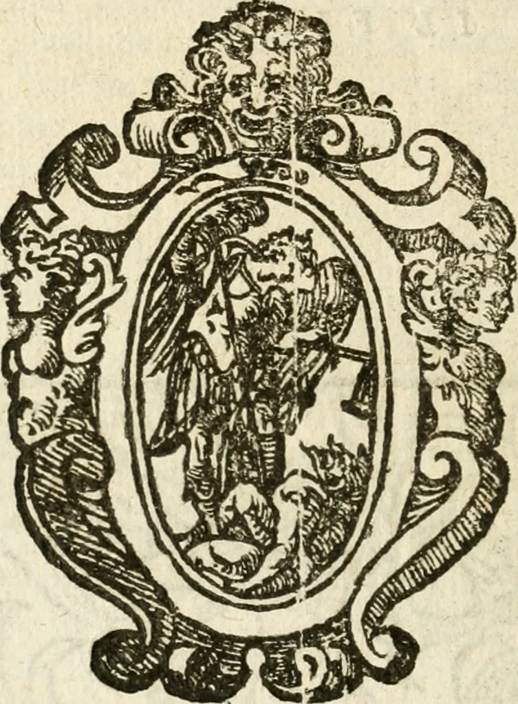 An illustration from Seconda nouissima editione delle Imagini de gli dei delli antichi di Vicenzo Cartari reggiano : ridotte da capo a piedi alle loro reali, & non più per l'adietro osseruate simiglianze : cauate da' marmi, bronzi, medaglie, gioie, & altre memorie antiche : con esquisito studio, & particolare diligenza, 1626, leaf 499