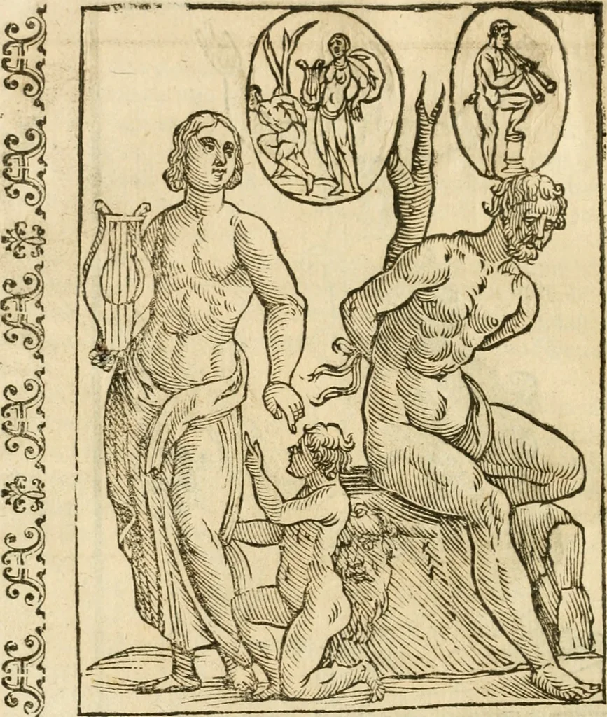 An illustration from Seconda nouissima editione delle Imagini de gli dei delli antichi di Vicenzo Cartari reggiano : ridotte da capo a piedi alle loro reali, & non più per l'adietro osseruate simiglianze : cauate da' marmi, bronzi, medaglie, gioie, & altre memorie antiche : con esquisito studio, & particolare diligenza, 1626, leaf 507