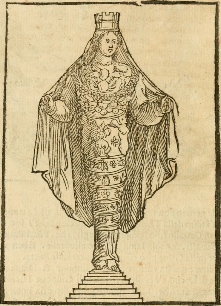 An illustration from Seconda nouissima editione delle Imagini de gli dei delli antichi di Vicenzo Cartari reggiano : ridotte da capo a piedi alle loro reali, & non più per l'adietro osseruate simiglianze : cauate da' marmi, bronzi, medaglie, gioie, & altre memorie antiche : con esquisito studio, & particolare diligenza, 1626, leaf 509