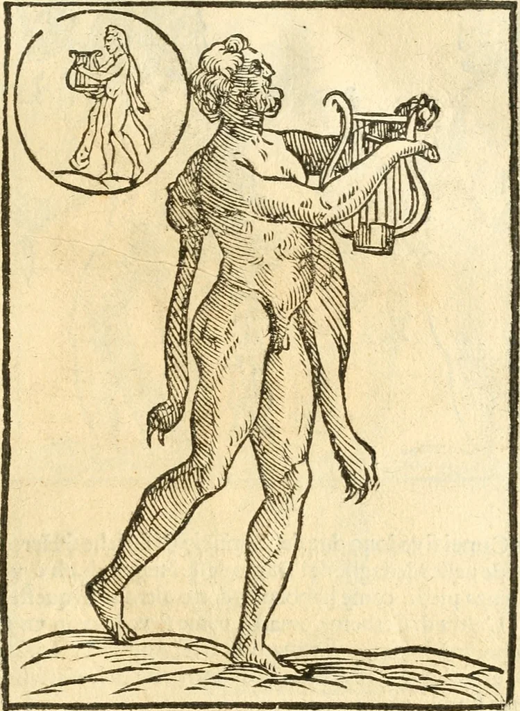 An illustration from Seconda nouissima editione delle Imagini de gli dei delli antichi di Vicenzo Cartari reggiano : ridotte da capo a piedi alle loro reali, & non più per l'adietro osseruate simiglianze : cauate da' marmi, bronzi, medaglie, gioie, & altre memorie antiche : con esquisito studio, & particolare diligenza, 1626, leaf 540