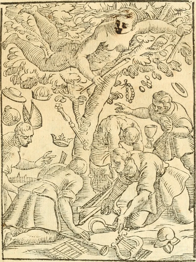 An illustration from Seconda nouissima editione delle Imagini de gli dei delli antichi di Vicenzo Cartari reggiano : ridotte da capo a piedi alle loro reali, & non più per l'adietro osseruate simiglianze : cauate da' marmi, bronzi, medaglie, gioie, & altre memorie antiche : con esquisito studio, & particolare diligenza, 1626, leaf 562