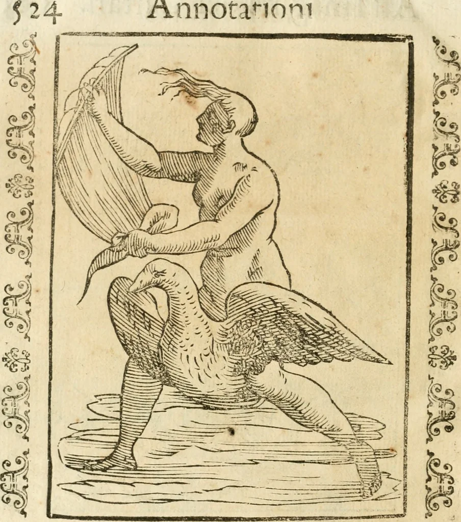 An illustration from Seconda nouissima editione delle Imagini de gli dei delli antichi di Vicenzo Cartari reggiano : ridotte da capo a piedi alle loro reali, & non più per l'adietro osseruate simiglianze : cauate da' marmi, bronzi, medaglie, gioie, & altre memorie antiche : con esquisito studio, & particolare diligenza, 1626, leaf 563