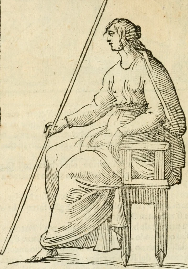 An illustration from Seconda nouissima editione delle Imagini de gli dei delli antichi di Vicenzo Cartari reggiano : ridotte da capo a piedi alle loro reali, & non più per l'adietro osseruate simiglianze : cauate da' marmi, bronzi, medaglie, gioie, & altre memorie antiche : con esquisito studio, & particolare diligenza, 1626, leaf 567