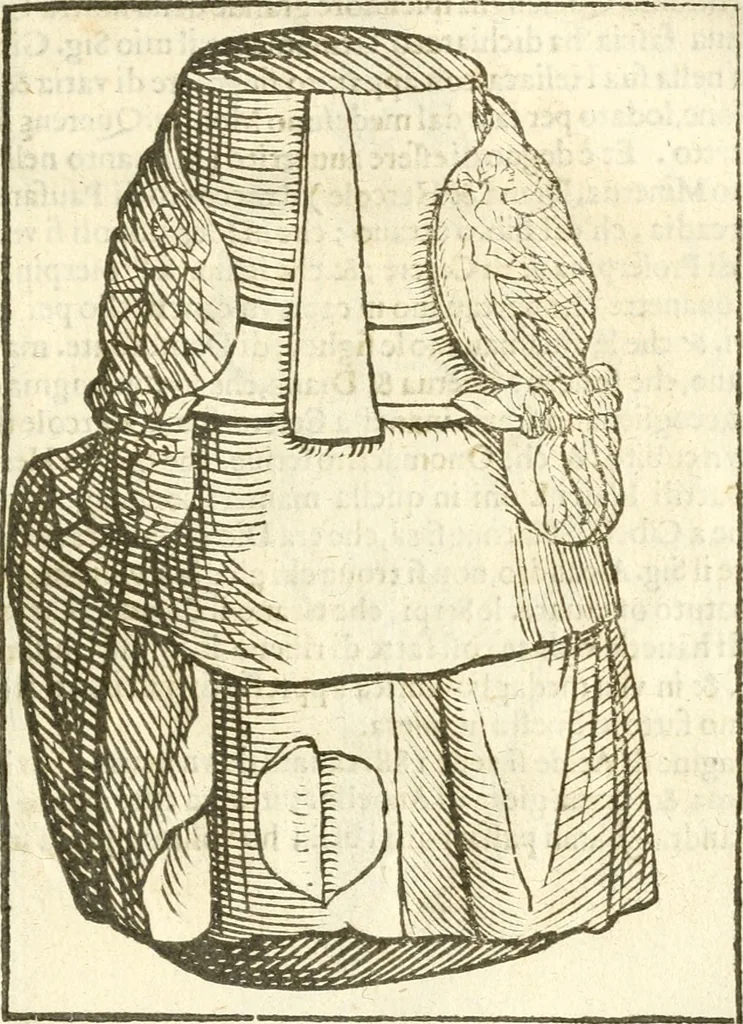 An illustration from Seconda nouissima editione delle Imagini de gli dei delli antichi di Vicenzo Cartari reggiano : ridotte da capo a piedi alle loro reali, & non più per l'adietro osseruate simiglianze : cauate da' marmi, bronzi, medaglie, gioie, & altre memorie antiche : con esquisito studio, & particolare diligenza, 1626, leaf 574