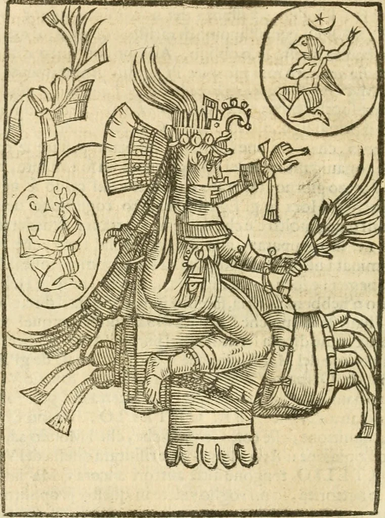 An illustration from Seconda nouissima editione delle Imagini de gli dei delli antichi di Vicenzo Cartari reggiano : ridotte da capo a piedi alle loro reali, & non più per l'adietro osseruate simiglianze : cauate da' marmi, bronzi, medaglie, gioie, & altre memorie antiche : con esquisito studio, & particolare diligenza, 1626, leaf 591