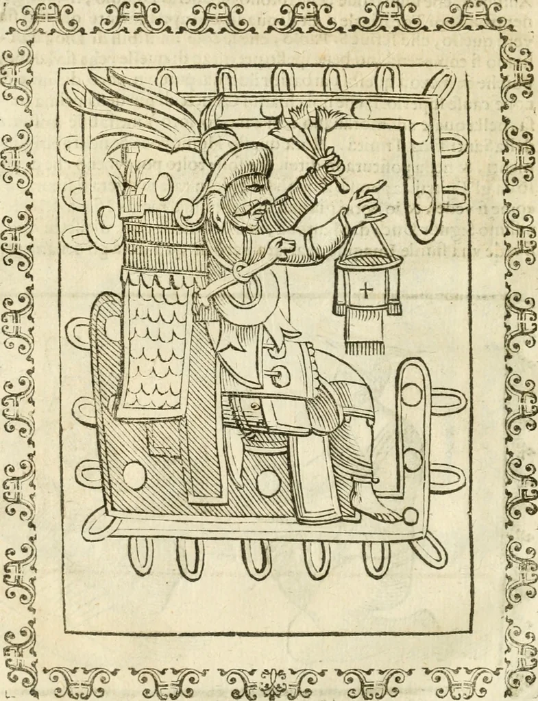An illustration from Seconda nouissima editione delle Imagini de gli dei delli antichi di Vicenzo Cartari reggiano : ridotte da capo a piedi alle loro reali, & non più per l'adietro osseruate simiglianze : cauate da' marmi, bronzi, medaglie, gioie, & altre memorie antiche : con esquisito studio, & particolare diligenza, 1626, leaf 593