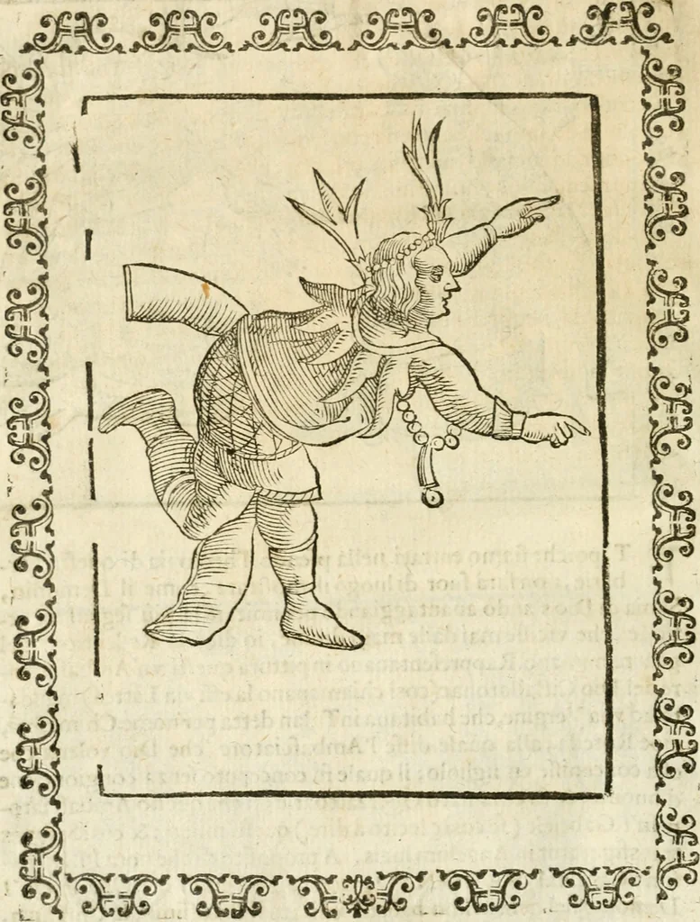An illustration from Seconda nouissima editione delle Imagini de gli dei delli antichi di Vicenzo Cartari reggiano : ridotte da capo a piedi alle loro reali, & non più per l'adietro osseruate simiglianze : cauate da' marmi, bronzi, medaglie, gioie, & altre memorie antiche : con esquisito studio, & particolare diligenza, 1626, leaf 597
