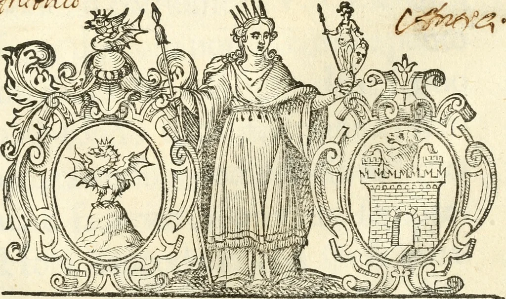 An illustration from Seconda nouissima editione delle Imagini de gli dei delli antichi di Vicenzo Cartari reggiano : ridotte da capo a piedi alle loro reali, & non più per l'adietro osseruate simiglianze : cauate da' marmi, bronzi, medaglie, gioie, & altre memorie antiche : con esquisito studio, & particolare diligenza, 1626, leaf 6