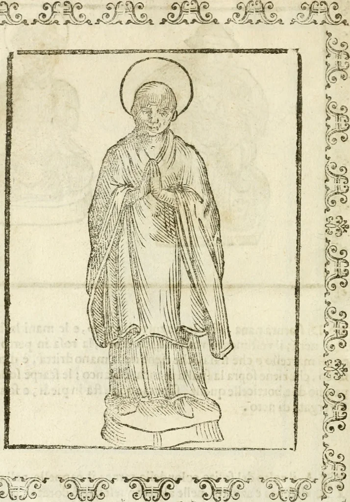An illustration from Seconda nouissima editione delle Imagini de gli dei delli antichi di Vicenzo Cartari reggiano : ridotte da capo a piedi alle loro reali, & non più per l'adietro osseruate simiglianze : cauate da' marmi, bronzi, medaglie, gioie, & altre memorie antiche : con esquisito studio, & particolare diligenza, 1626, leaf 619