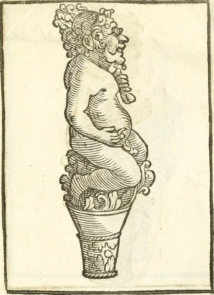 An illustration from Seconda nouissima editione delle Imagini de gli dei delli antichi di Vicenzo Cartari reggiano : ridotte da capo a piedi alle loro reali, & non più per l'adietro osseruate simiglianze : cauate da' marmi, bronzi, medaglie, gioie, & altre memorie antiche : con esquisito studio, & particolare diligenza, 1626, leaf 630