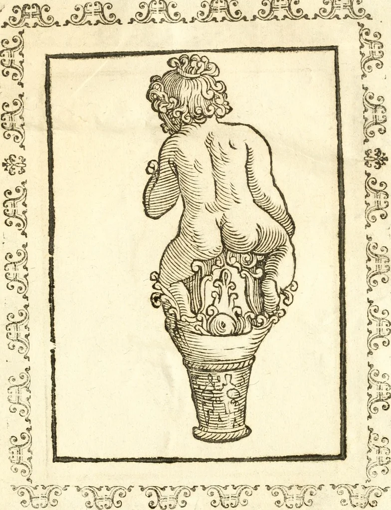 An illustration from Seconda nouissima editione delle Imagini de gli dei delli antichi di Vicenzo Cartari reggiano : ridotte da capo a piedi alle loro reali, & non più per l'adietro osseruate simiglianze : cauate da' marmi, bronzi, medaglie, gioie, & altre memorie antiche : con esquisito studio, & particolare diligenza, 1626, leaf 632