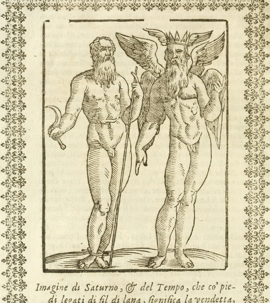 An illustration from Seconda nouissima editione delle Imagini de gli dei delli antichi di Vicenzo Cartari reggiano : ridotte da capo a piedi alle loro reali, & non più per l'adietro osseruate simiglianze : cauate da' marmi, bronzi, medaglie, gioie, & altre memorie antiche : con esquisito studio, & particolare diligenza, 1626, leaf 69