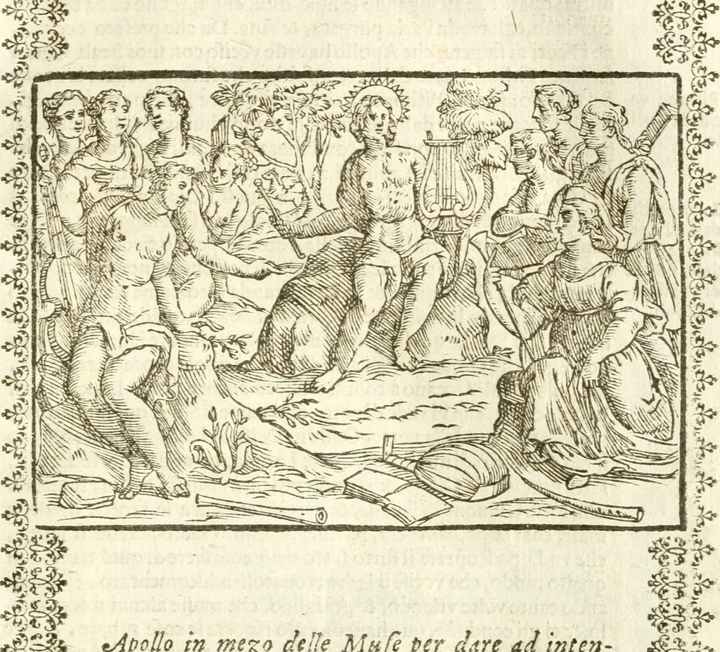 An illustration from Seconda nouissima editione delle Imagini de gli dei delli antichi di Vicenzo Cartari reggiano : ridotte da capo a piedi alle loro reali, & non più per l'adietro osseruate simiglianze : cauate da' marmi, bronzi, medaglie, gioie, & altre memorie antiche : con esquisito studio, & particolare diligenza, 1626, leaf 86