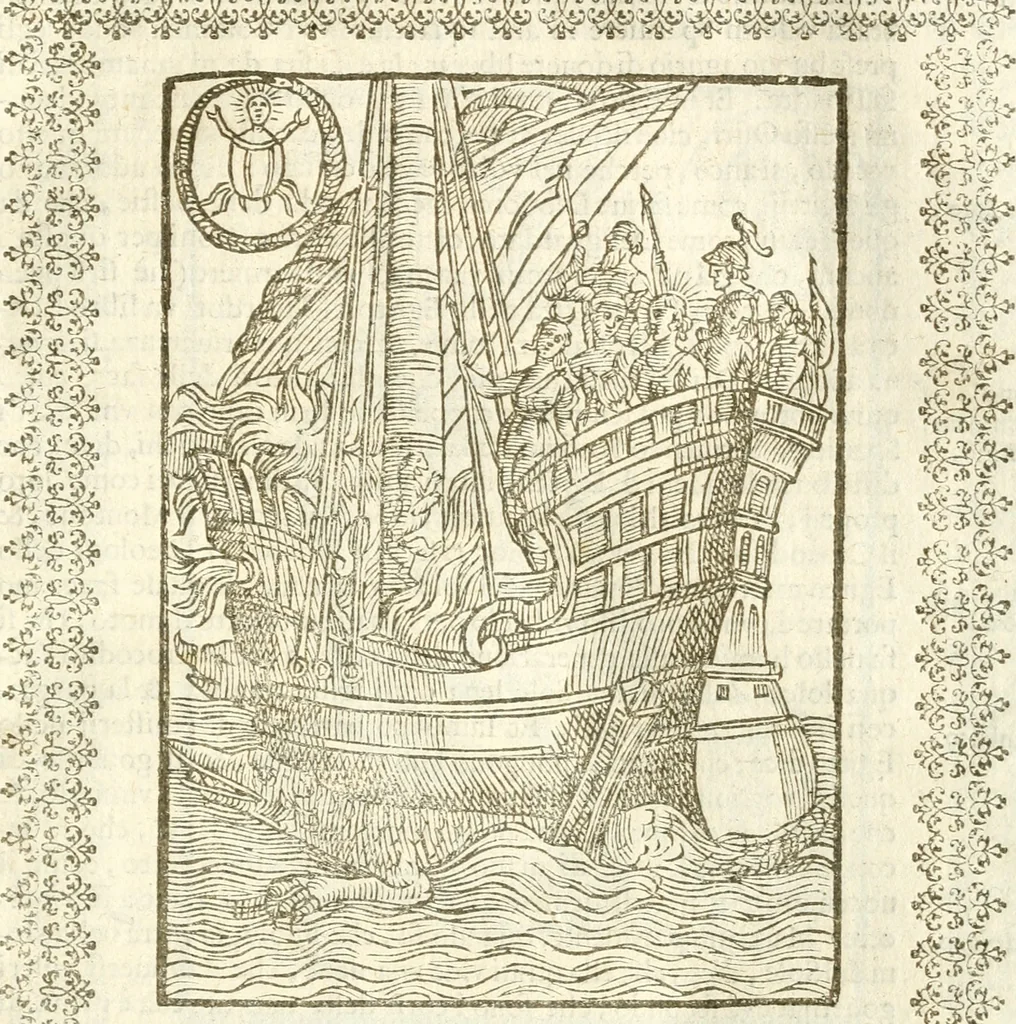 An illustration from Seconda nouissima editione delle Imagini de gli dei delli antichi di Vicenzo Cartari reggiano : ridotte da capo a piedi alle loro reali, & non più per l'adietro osseruate simiglianze : cauate da' marmi, bronzi, medaglie, gioie, & altre memorie antiche : con esquisito studio, & particolare diligenza, 1626, leaf 90