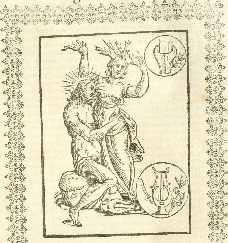 An illustration from Seconda nouissima editione delle Imagini de gli dei delli antichi di Vicenzo Cartari reggiano : ridotte da capo a piedi alle loro reali, & non più per l'adietro osseruate simiglianze : cauate da' marmi, bronzi, medaglie, gioie, & altre memorie antiche : con esquisito studio, & particolare diligenza, 1626, leaf 92