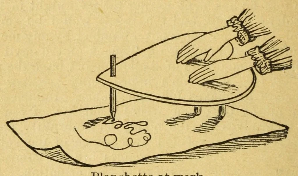 An illustration from The secret book of the black arts : containing all that is known upon the occult sciences of daemonology, spirit rappings, witchcraft, sorcery, astrology, palmistry, mind reading, spiritualism, table turning, ghosts and apparitions, omens, lucky and unlucky signs and days, dreams, charms, divination, second sight, mesmerism, clairvoyance, psychological fascination, etc. ... : together with a mass of other matter, giving inner views of the arts and sciences, whether recondite and obscure, or plain and practical, 1878, leaf 130