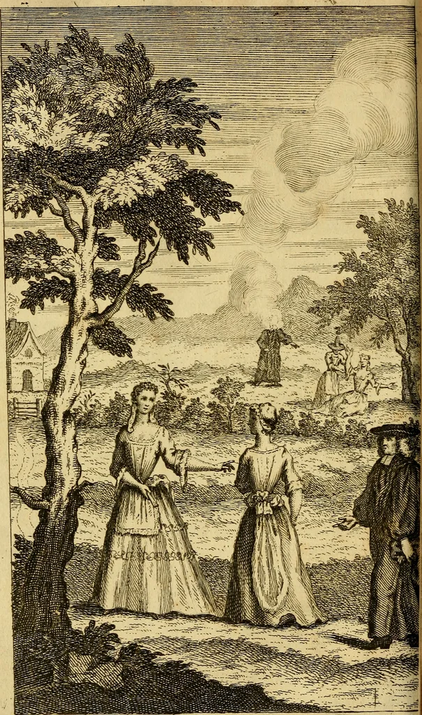 An illustration from The secrets of the invisible world disclos'd: or, an universal history of apparitions sacred and prophane, under all denominations; whether, angelical, diabolical, or human-souls departed. Shewing I. Their various returns to this world; with sure rules to know, by their manner of appearing, if they are good or evil ones. II. The differences of the apparitions of antient and modern times; and an enquiry into the scriptural doctrine of spirits. III. The many species of apparitions, their real existence, and operations by divine appointement. IV. The nature of seeing ghosts before, and after, death; and how we should behave towards them. V. The effects of fancy, vapours, dreams, hyppo, and of real, or imaginary appearances. VI. A collection of the most authentic relations of apparitions, particularly that surprizing one attested by the learned Dr. Scott, 1729, leaf 161