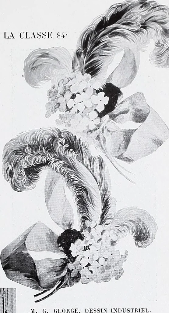 An illustration from Section française (class 84); dentelles, broderies, passementeries et dessins, 1908, leaf 104