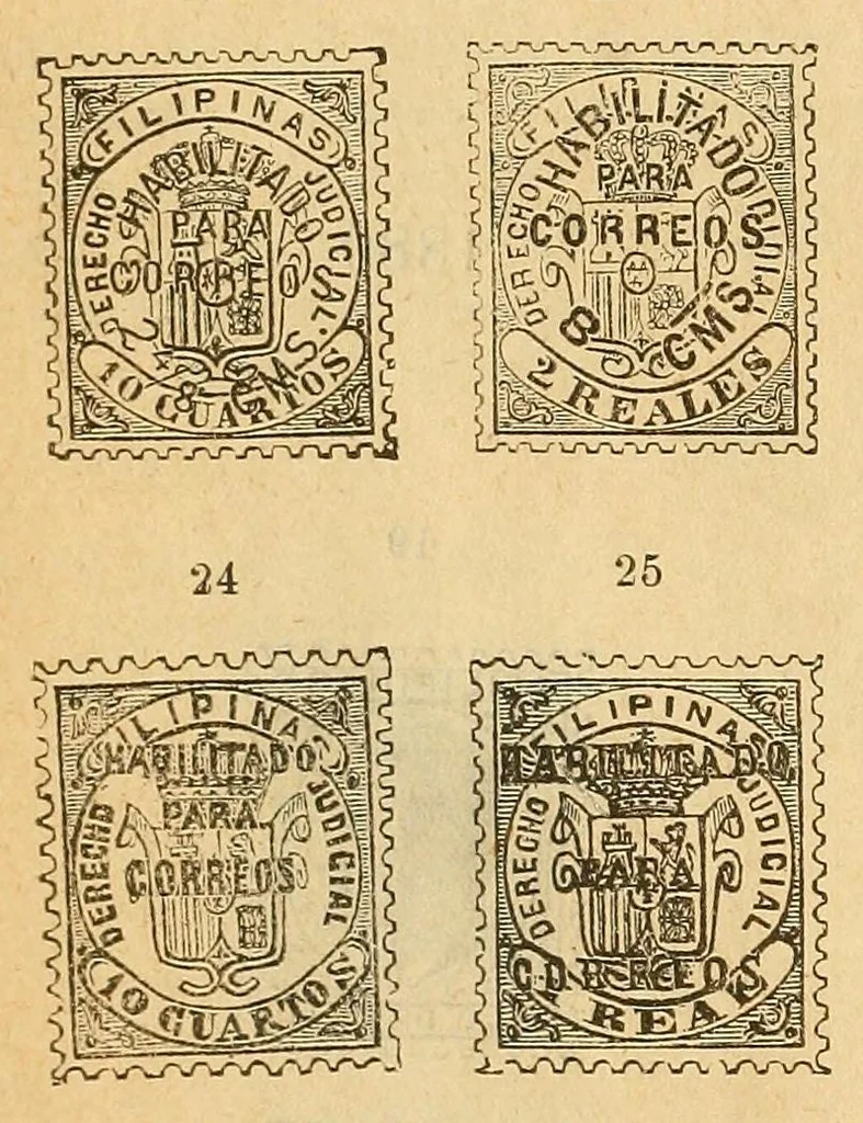 An illustration from Segunda edición del catálogo descriptivo de los sellos de correos de España y sus colonias, 1890, leaf 62