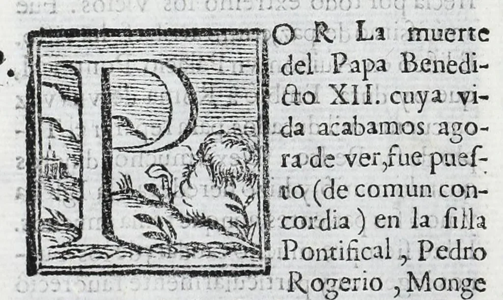 An illustration from Segvnda parte de la Historia pontifical y catholica : en la qval se prosigven las vidas, y hechos de Clemente Quinto, y de los demas pontifices sus predecessores, hasta Pio Quinto : contienese ansi mismo la recapitulacion de las cosas y reyes de España : con vna mas particular relacion de las esclarecidas hazañas de los reyes catholicos, y del inuictissimo Cesar Carlos V. Maximo, y del serenissimo y muy catholico rey don Felipe II, 1613, leaf 36