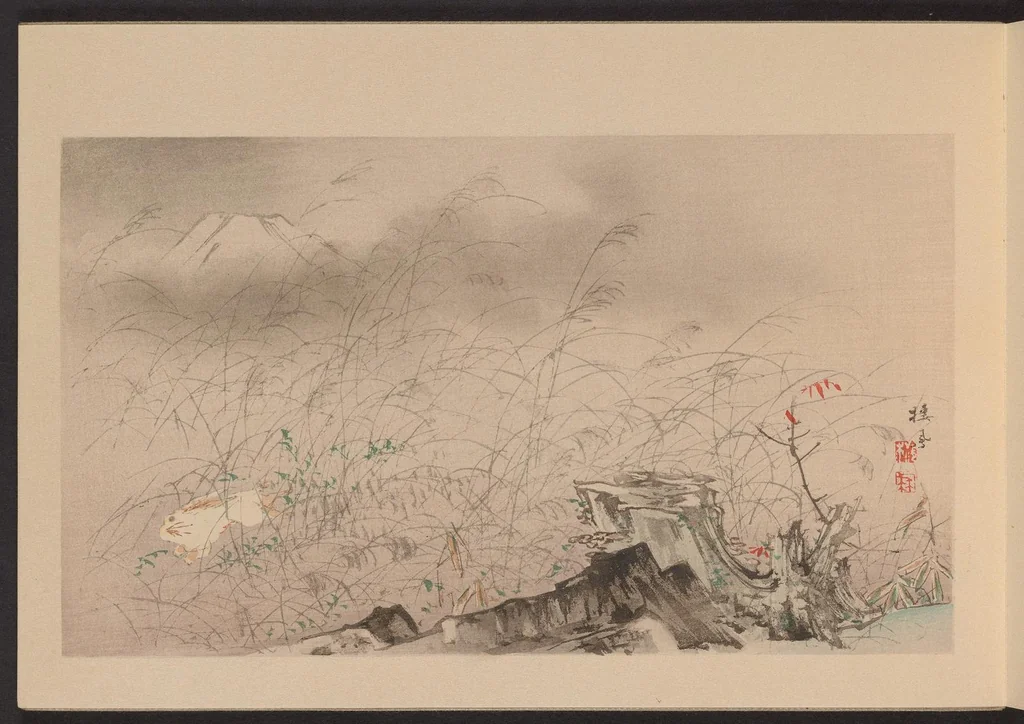 An illustration from Seihō jūni Fuji, 1894, leaf 15
