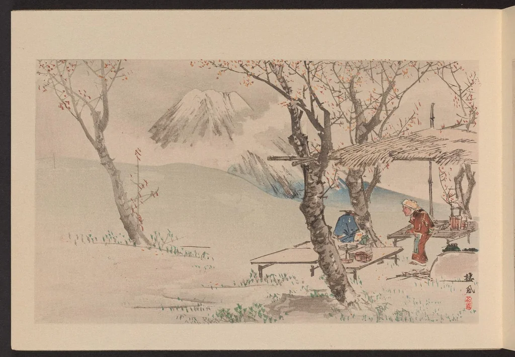 An illustration from Seihō jūni Fuji, 1894, leaf 7