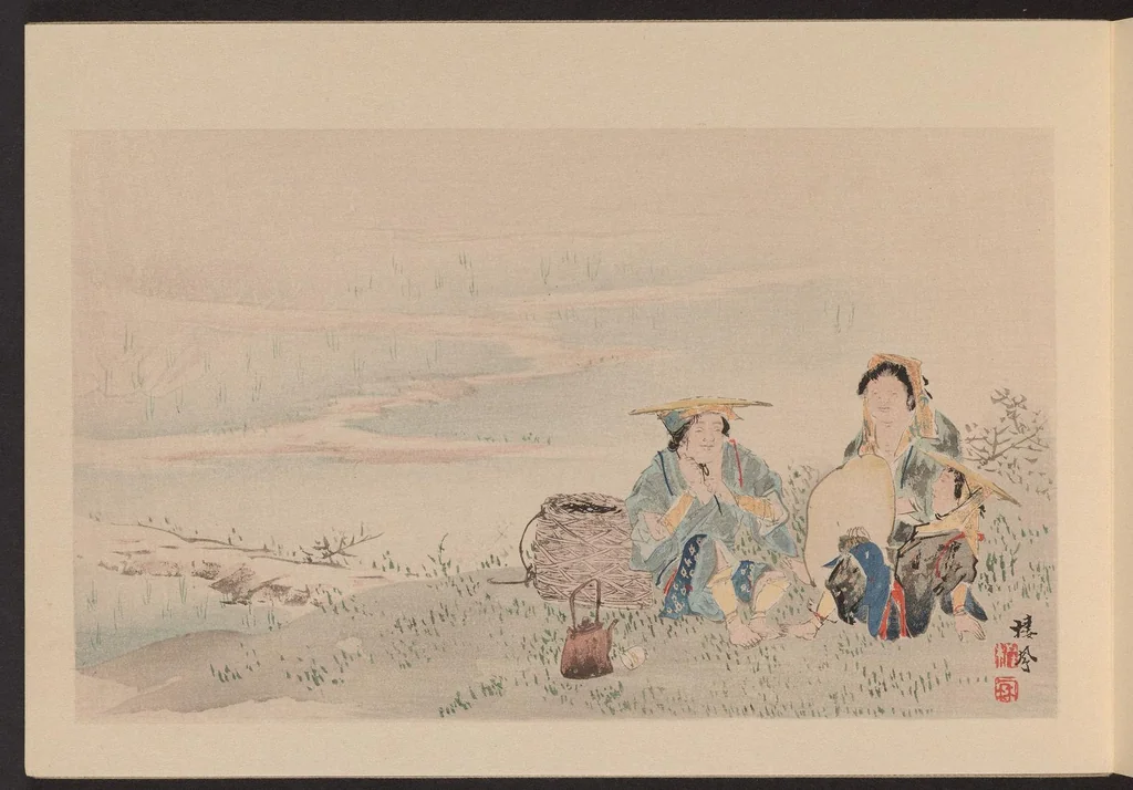 An illustration from Seihō jūni Fuji, 1894, leaf 9