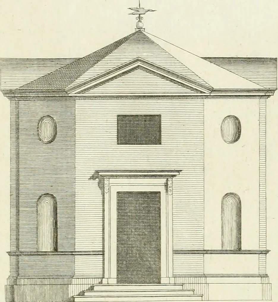 An illustration from Select architecture : being regular designs of plans and elevations well suited to both town and country : in which the magnificence and beauty, the purity and simplicity of designing, for every species of that noble art, is accurately treated, and with great variety exemplified, from the plain town-house to the stately hotel, and in the country from the genteel and convenient farm-house to the parochial church : with suitable embellishments : also bridges, baths, summer-houses, &c. ... : illustrated with fifty copper plates, quarto, 1755, leaf 124