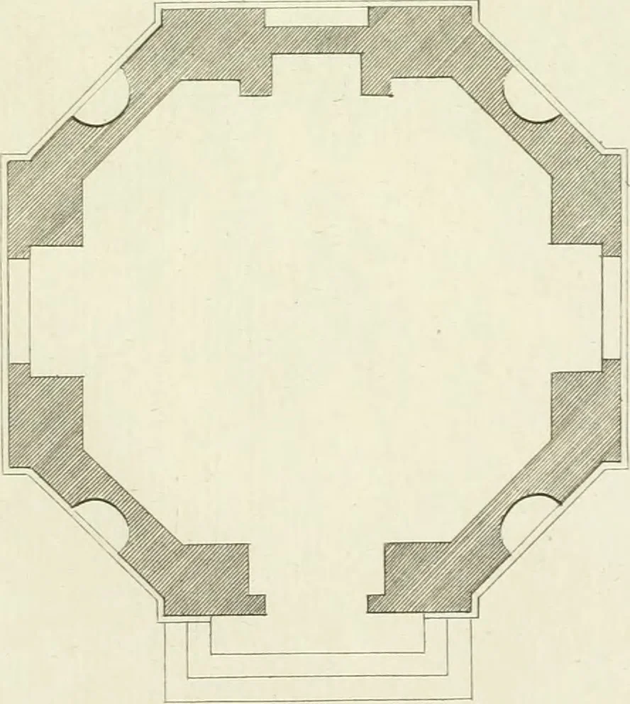 An illustration from Select architecture : being regular designs of plans and elevations well suited to both town and country : in which the magnificence and beauty, the purity and simplicity of designing, for every species of that noble art, is accurately treated, and with great variety exemplified, from the plain town-house to the stately hotel, and in the country from the genteel and convenient farm-house to the parochial church : with suitable embellishments : also bridges, baths, summer-houses, &c. ... : illustrated with fifty copper plates, quarto, 1755, leaf 124
