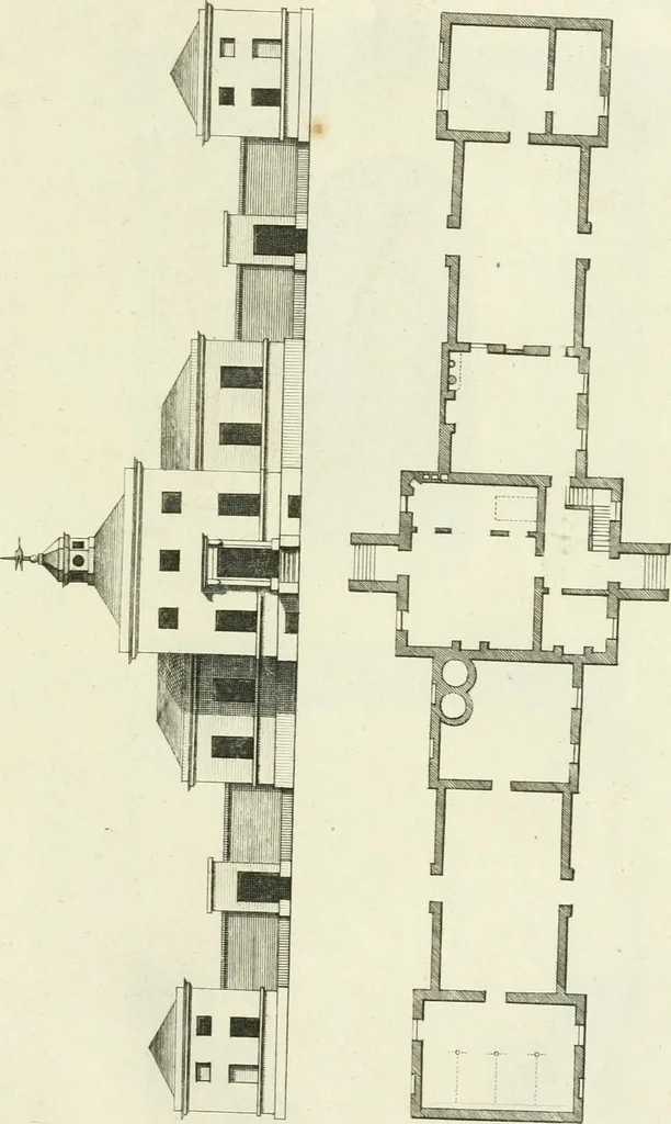 An illustration from Select architecture : being regular designs of plans and elevations well suited to both town and country : in which the magnificence and beauty, the purity and simplicity of designing, for every species of that noble art, is accurately treated, and with great variety exemplified, from the plain town-house to the stately hotel, and in the country from the genteel and convenient farm-house to the parochial church : with suitable embellishments : also bridges, baths, summer-houses, &c. ... : illustrated with fifty copper plates, quarto, 1755, leaf 30