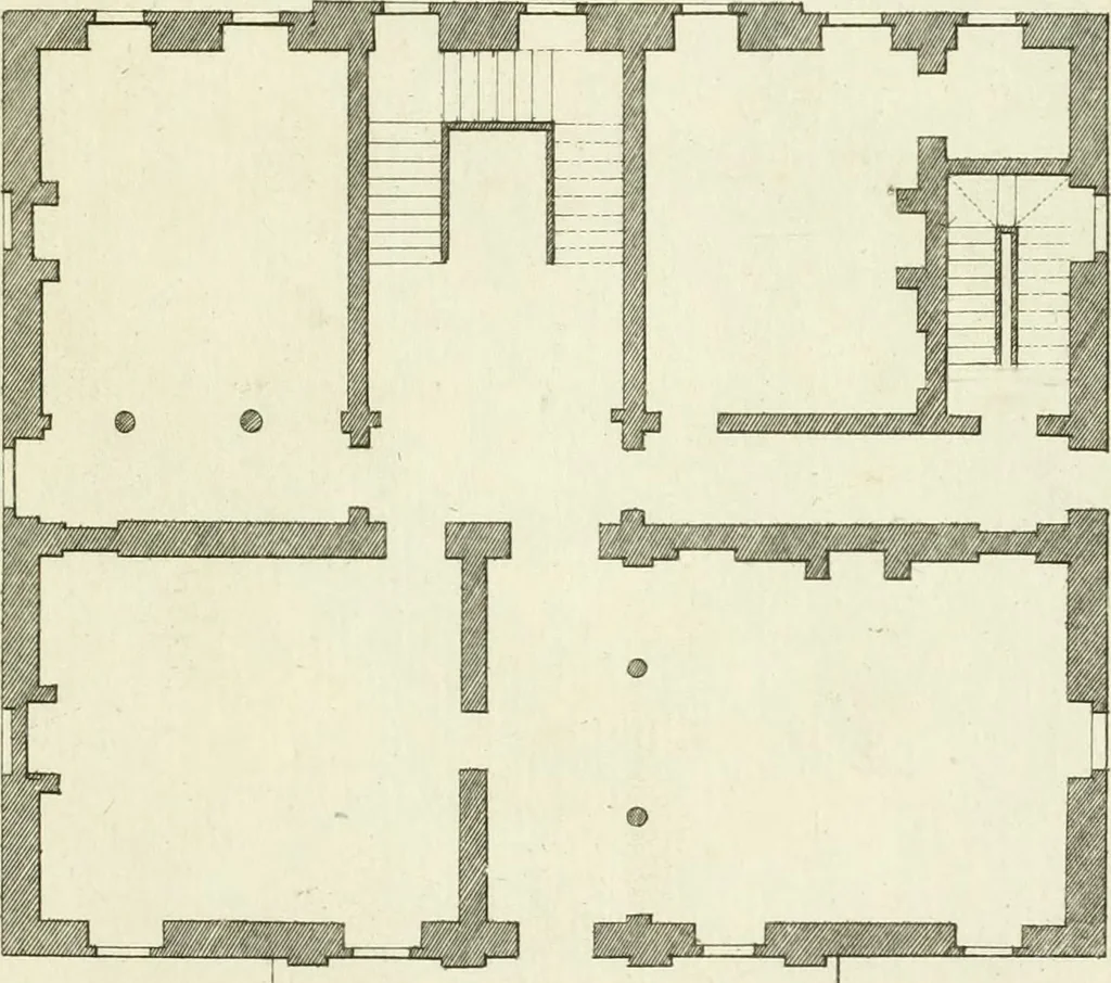An illustration from Select architecture : being regular designs of plans and elevations well suited to both town and country : in which the magnificence and beauty, the purity and simplicity of designing, for every species of that noble art, is accurately treated, and with great variety exemplified, from the plain town-house to the stately hotel, and in the country from the genteel and convenient farm-house to the parochial church : with suitable embellishments : also bridges, baths, summer-houses, &c. ... : illustrated with fifty copper plates, quarto, 1755, leaf 34
