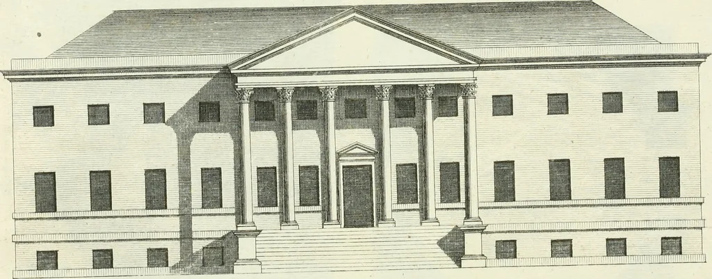 An illustration from Select architecture : being regular designs of plans and elevations well suited to both town and country : in which the magnificence and beauty, the purity and simplicity of designing, for every species of that noble art, is accurately treated, and with great variety exemplified, from the plain town-house to the stately hotel, and in the country from the genteel and convenient farm-house to the parochial church : with suitable embellishments : also bridges, baths, summer-houses, &c. ... : illustrated with fifty copper plates, quarto, 1755, leaf 38