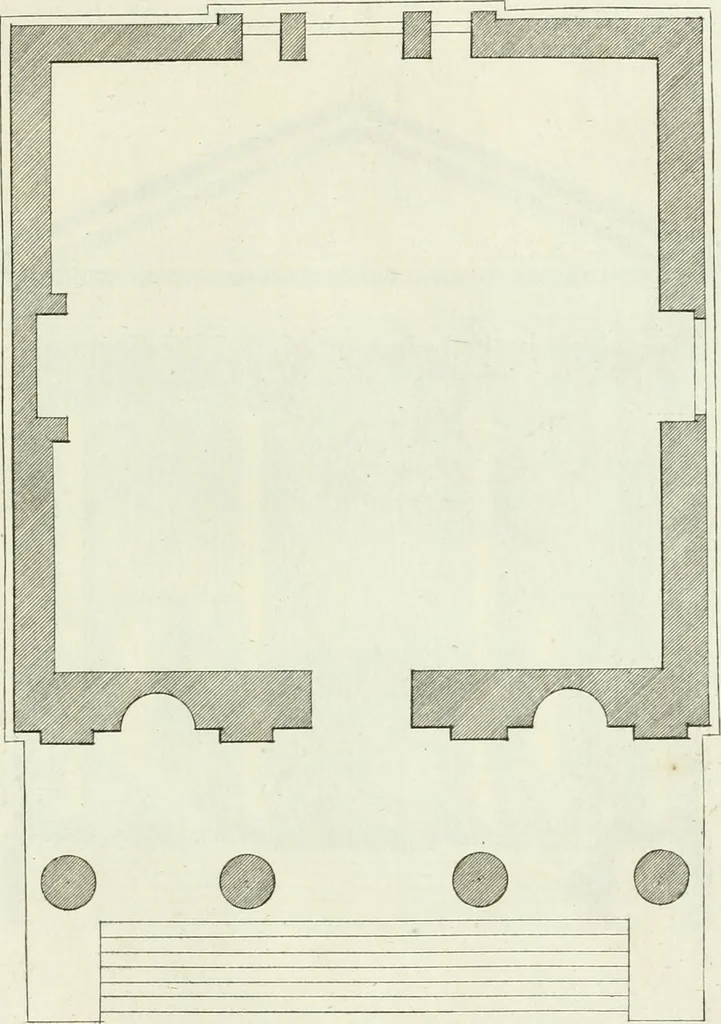 An illustration from Select architecture : being regular designs of plans and elevations well suited to both town and country : in which the magnificence and beauty, the purity and simplicity of designing, for every species of that noble art, is accurately treated, and with great variety exemplified, from the plain town-house to the stately hotel, and in the country from the genteel and convenient farm-house to the parochial church : with suitable embellishments : also bridges, baths, summer-houses, &c. ... : illustrated with fifty copper plates, quarto, 1755, leaf 52