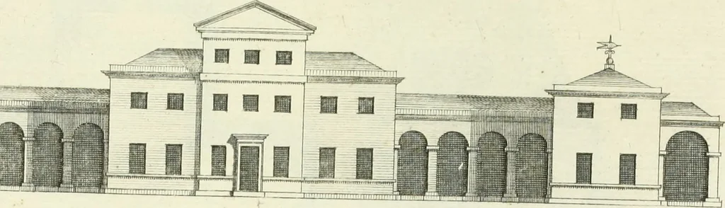 An illustration from Select architecture : being regular designs of plans and elevations well suited to both town and country : in which the magnificence and beauty, the purity and simplicity of designing, for every species of that noble art, is accurately treated, and with great variety exemplified, from the plain town-house to the stately hotel, and in the country from the genteel and convenient farm-house to the parochial church : with suitable embellishments : also bridges, baths, summer-houses, &c. ... : illustrated with fifty copper plates, quarto, 1755, leaf 56