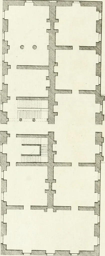 An illustration from Select architecture : being regular designs of plans and elevations well suited to both town and country : in which the magnificence and beauty, the purity and simplicity of designing, for every species of that noble art, is accurately treated, and with great variety exemplified, from the plain town-house to the stately hotel, and in the country from the genteel and convenient farm-house to the parochial church : with suitable embellishments : also bridges, baths, summer-houses, &c. ... : illustrated with fifty copper plates, quarto, 1755, leaf 79