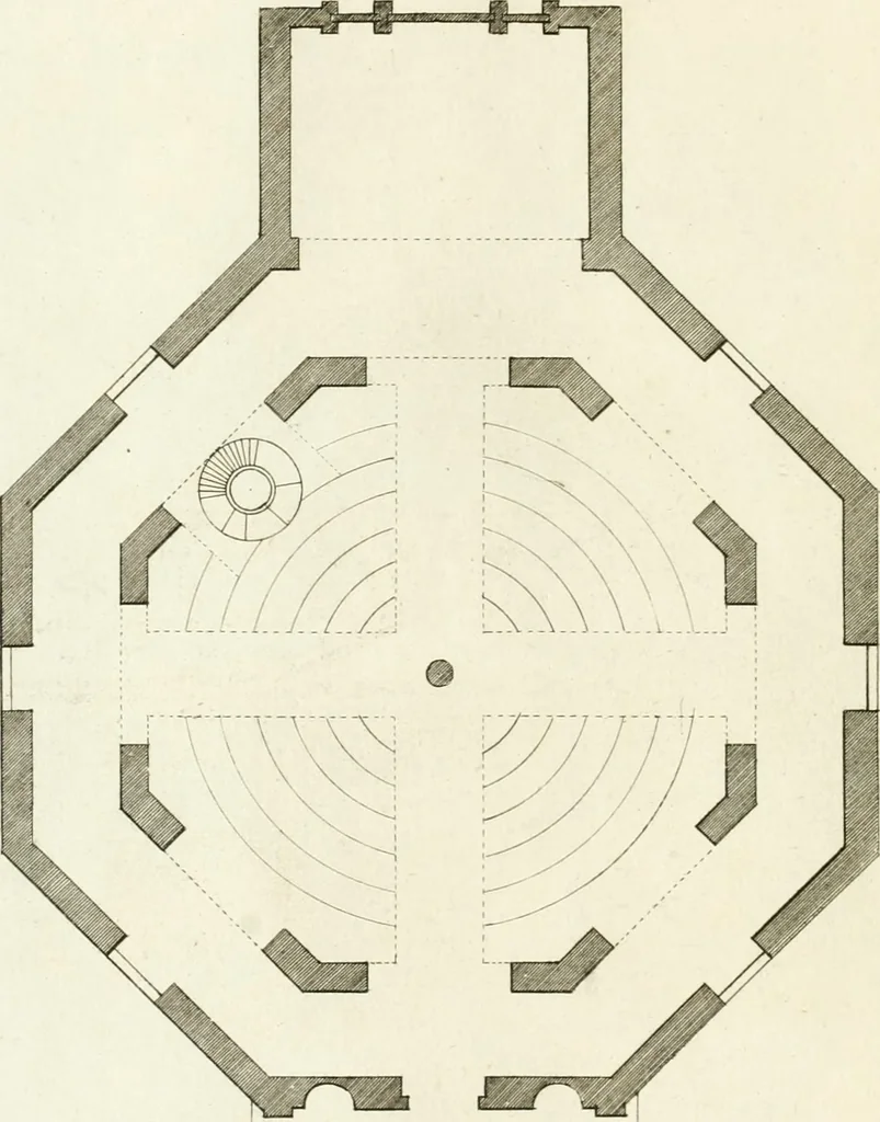 An illustration from Select architecture : being regular designs of plans and elevations well suited to both town and country : in which the magnificence and beauty, the purity and simplicity of designing, for every species of that noble art, is accurately treated, and with great variety exemplified, from the plain town-house to the stately hotel, and in the country from the genteel and convenient farm-house to the parochial church : with suitable embellishments : also bridges, baths, summer-houses, &c. ... : illustrated with fifty copper plates, quarto, 1755, leaf 87
