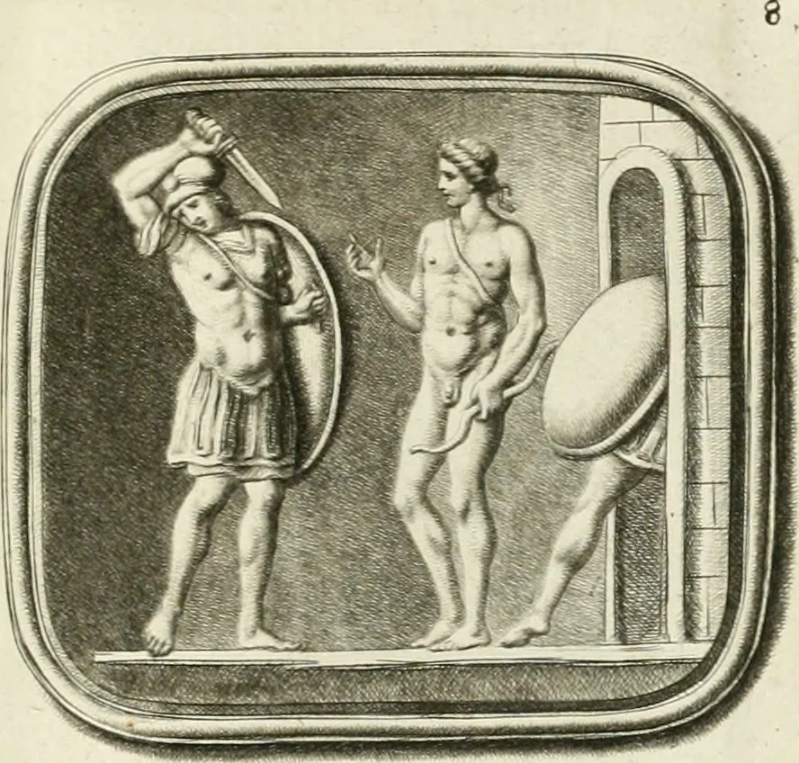 An illustration from A select collection of drawings from curious antique gems : most of them in the possession of the nobility and gentry of this kingdom : etched after the manner of Rembrandt, 1768, leaf 132