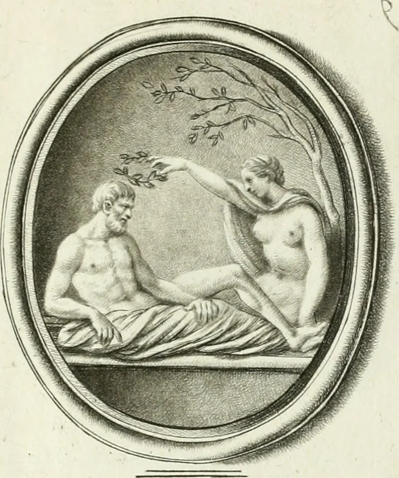 An illustration from A select collection of drawings from curious antique gems : most of them in the possession of the nobility and gentry of this kingdom : etched after the manner of Rembrandt, 1768, leaf 140