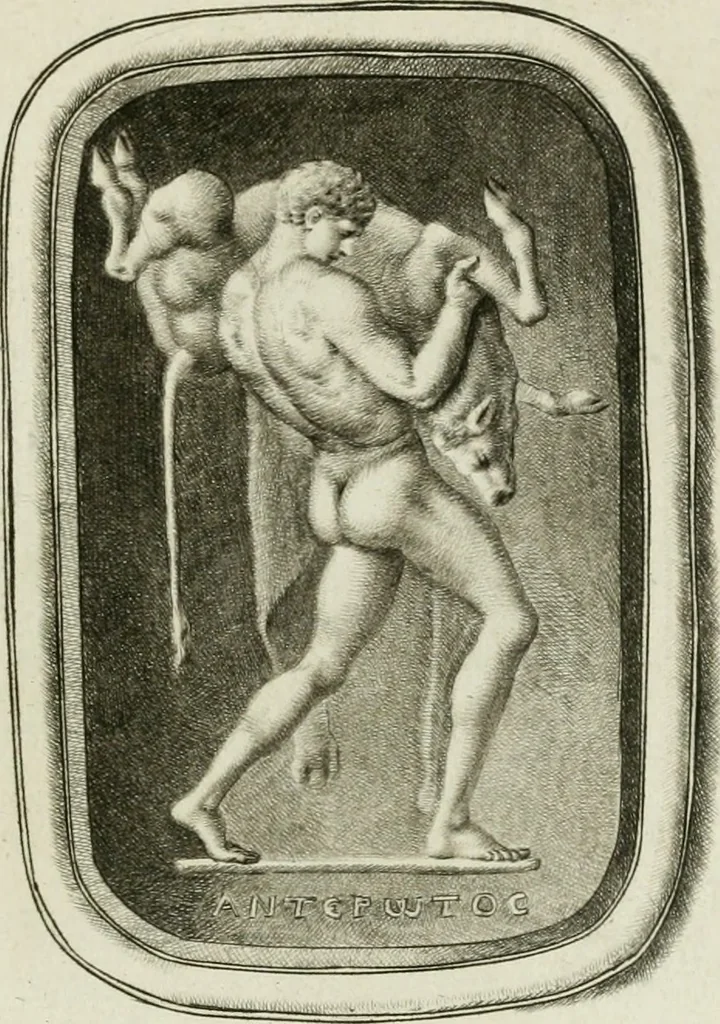 An illustration from A select collection of drawings from curious antique gems : most of them in the possession of the nobility and gentry of this kingdom : etched after the manner of Rembrandt, 1768, leaf 56