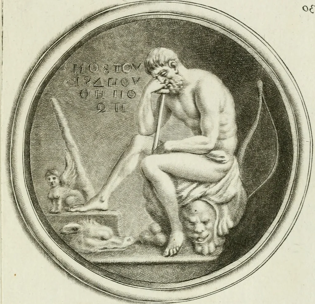 An illustration from A select collection of drawings from curious antique gems : most of them in the possession of the nobility and gentry of this kingdom : etched after the manner of Rembrandt, 1768, leaf 70
