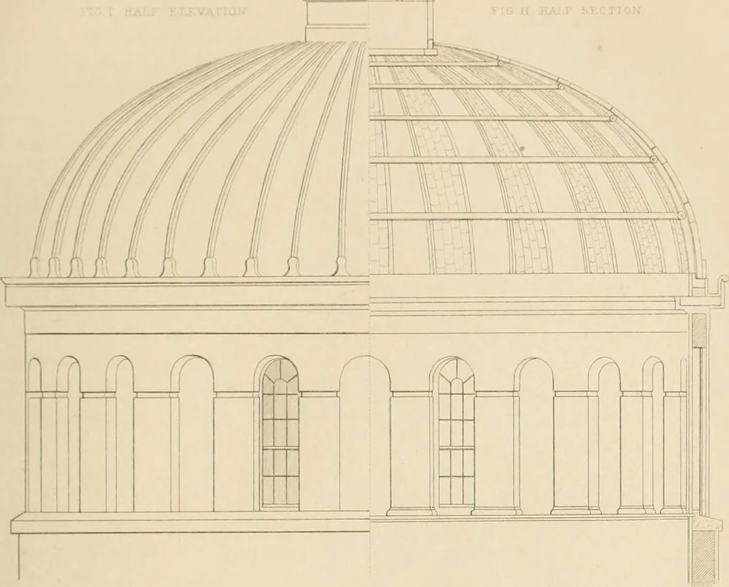 An illustration from Select designs for public buildings; consisting of plans, elevations, perspective views, sections, and details, of churches, chapels, schools, alms-houses, gas-works, markets, and other buildings erected for public purposes, 1842, leaf 108