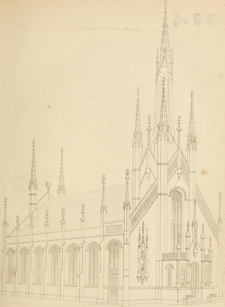 An illustration from Select designs for public buildings; consisting of plans, elevations, perspective views, sections, and details, of churches, chapels, schools, alms-houses, gas-works, markets, and other buildings erected for public purposes, 1842, leaf 118