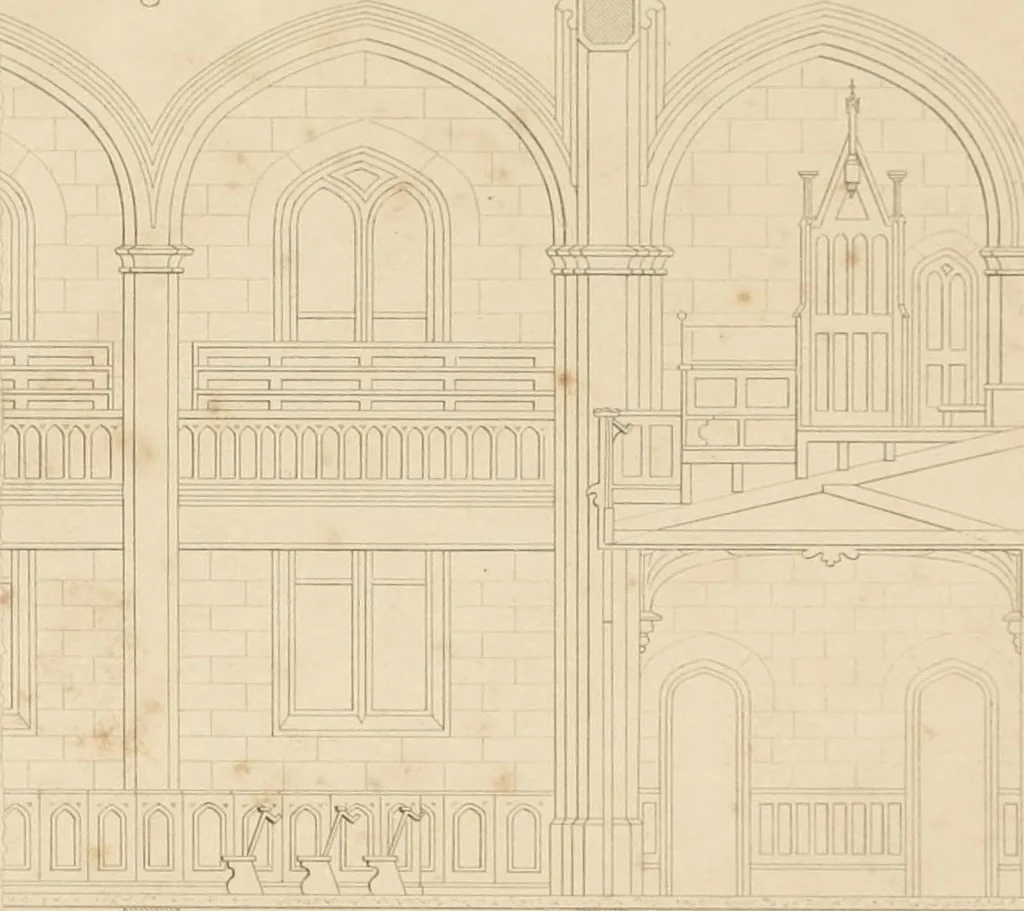 An illustration from Select designs for public buildings; consisting of plans, elevations, perspective views, sections, and details, of churches, chapels, schools, alms-houses, gas-works, markets, and other buildings erected for public purposes, 1842, leaf 124