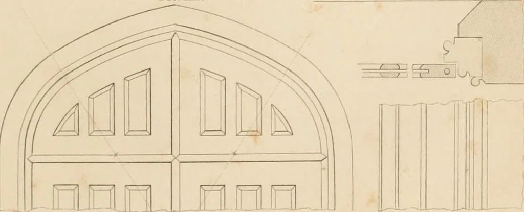 An illustration from Select designs for public buildings; consisting of plans, elevations, perspective views, sections, and details, of churches, chapels, schools, alms-houses, gas-works, markets, and other buildings erected for public purposes, 1842, leaf 128