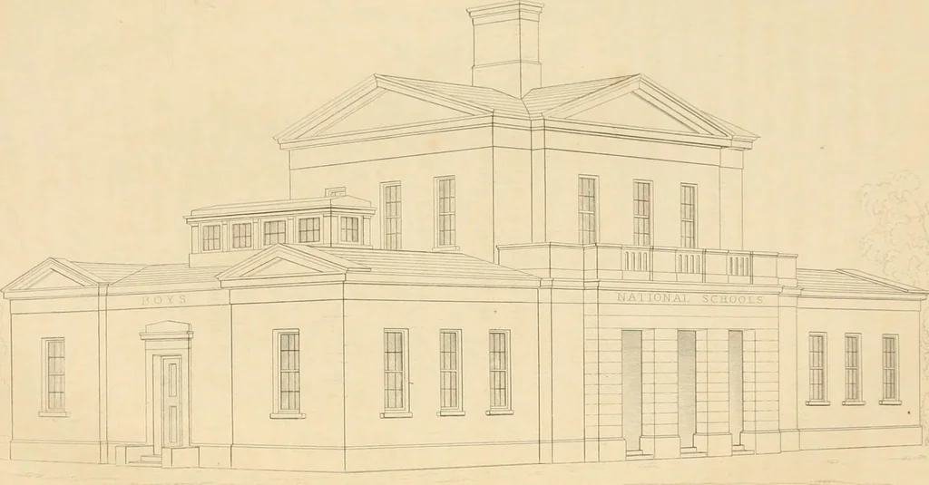 An illustration from Select designs for public buildings; consisting of plans, elevations, perspective views, sections, and details, of churches, chapels, schools, alms-houses, gas-works, markets, and other buildings erected for public purposes, 1842, leaf 14