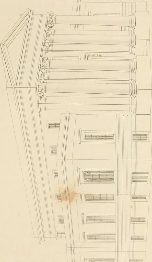 An illustration from Select designs for public buildings; consisting of plans, elevations, perspective views, sections, and details, of churches, chapels, schools, alms-houses, gas-works, markets, and other buildings erected for public purposes, 1842, leaf 144