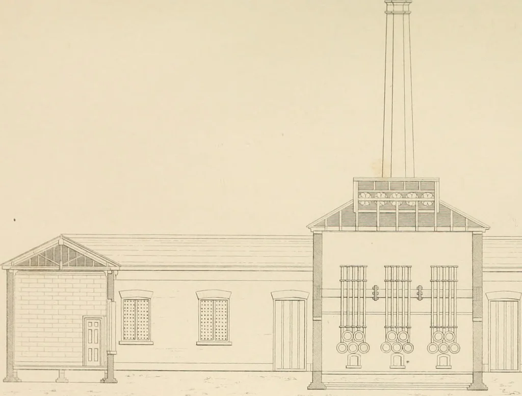 An illustration from Select designs for public buildings; consisting of plans, elevations, perspective views, sections, and details, of churches, chapels, schools, alms-houses, gas-works, markets, and other buildings erected for public purposes, 1842, leaf 172